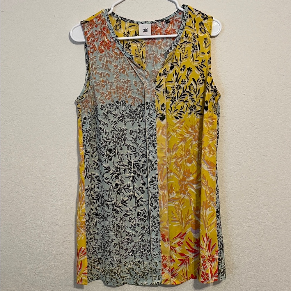 Cabi Yellow Mixed Floral Sleeveless V-Neck Blouse Lightweight Size Small